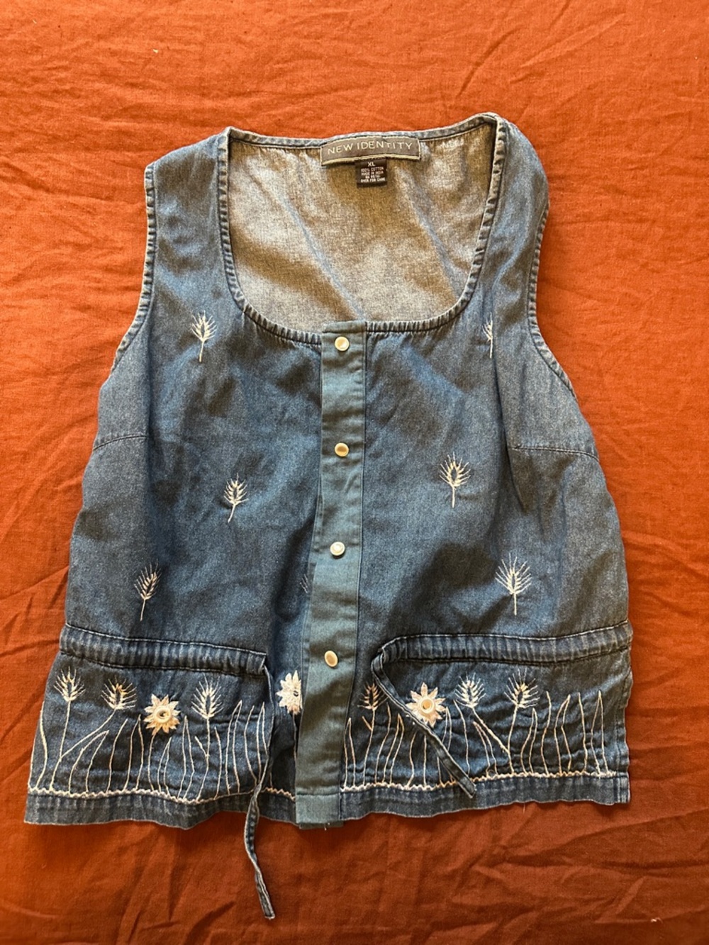 New Identity Blue Embroidered Denim Button-Front Tank